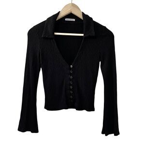 Reformation Collared Ribbed Spencer Top Size S Black Cropped Retro Button Front